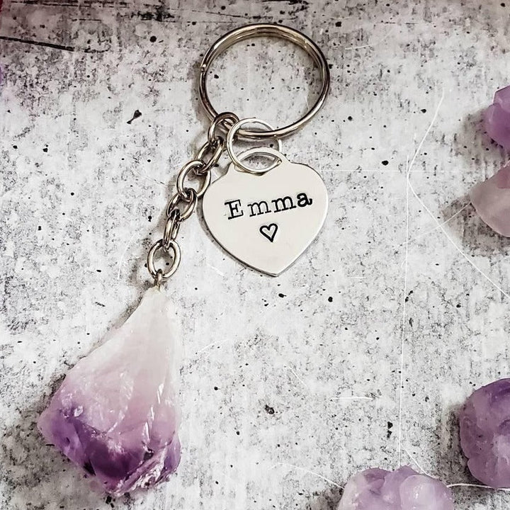 Personalized Raw Crystal Keychain Salt and Sparkle