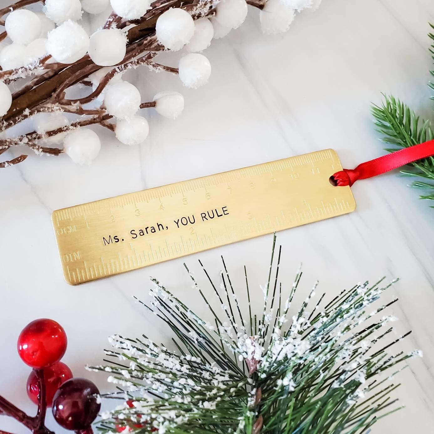 Personalized Ruler Christmas Ornament - Gift for Teacher Salt and Sparkle