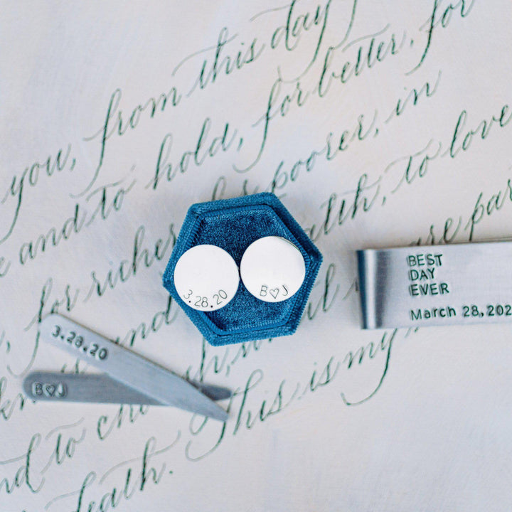 Personalized Silver Circle Cuff Links Salt and Sparkle