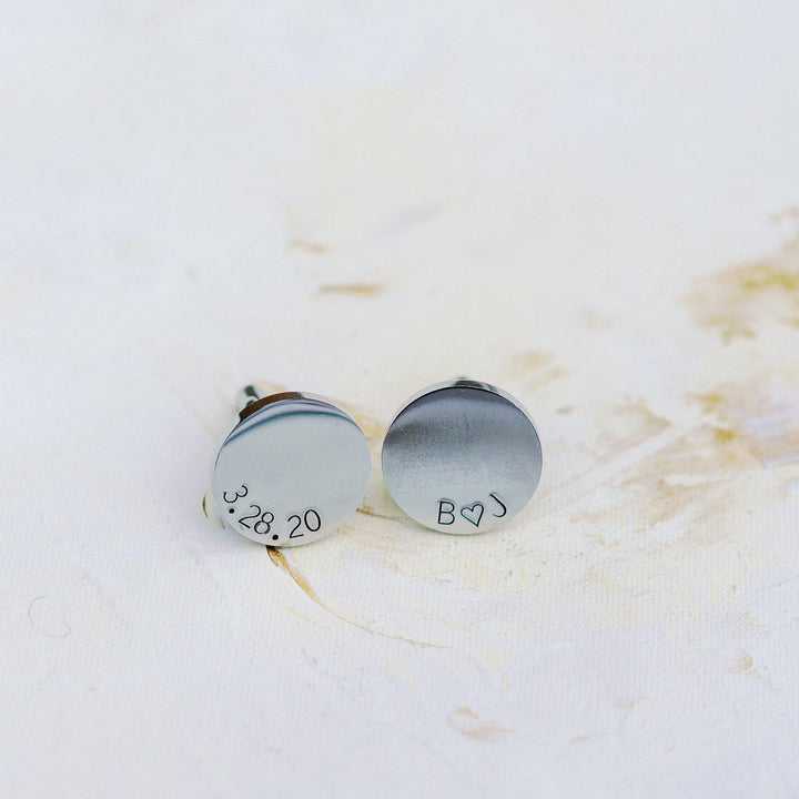 Personalized Silver Circle Cuff Links Salt and Sparkle