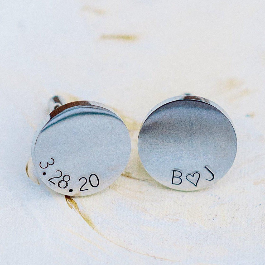 Personalized Silver Circle Cuff Links Salt and Sparkle