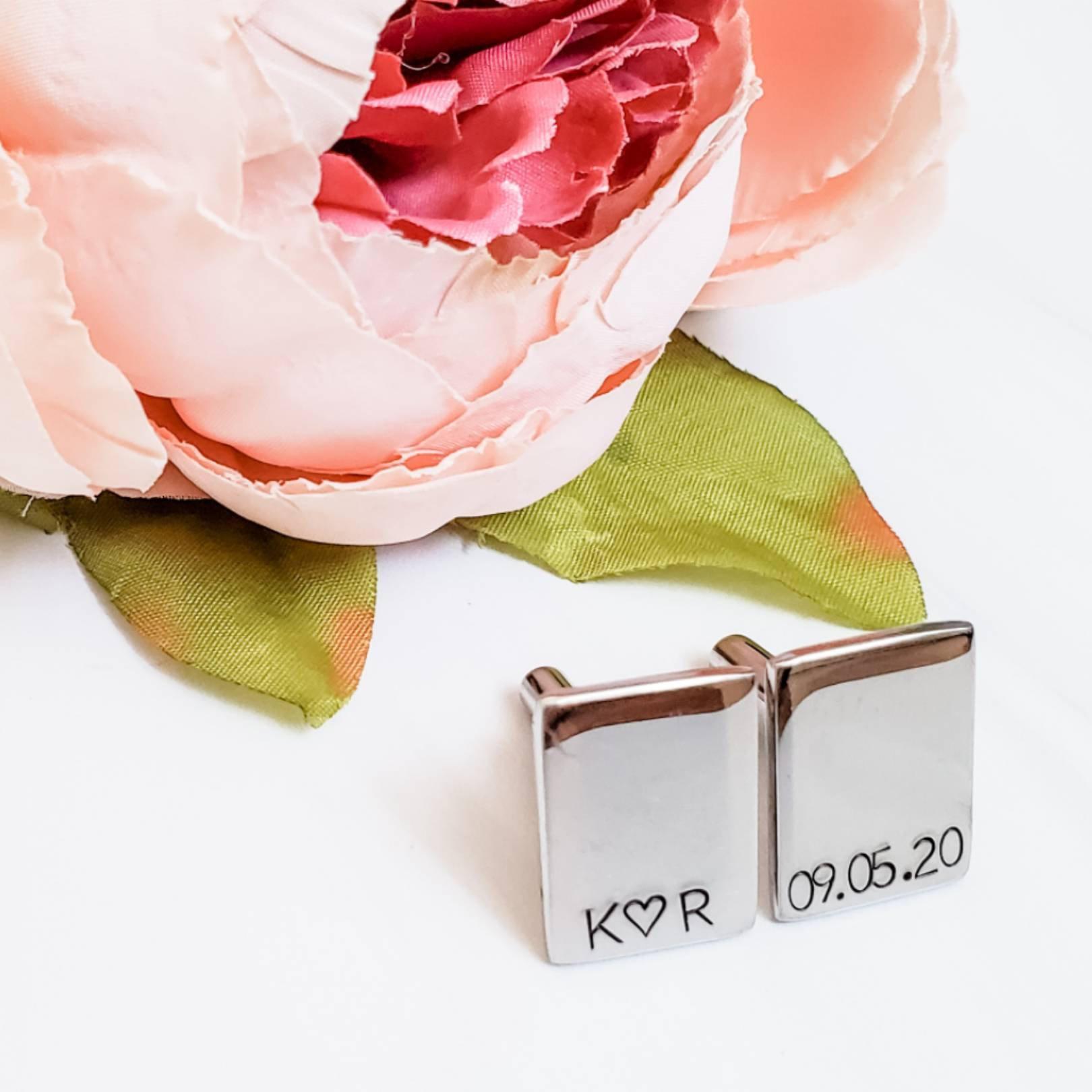Personalized Silver Rectangular Cuff Links Salt and Sparkle