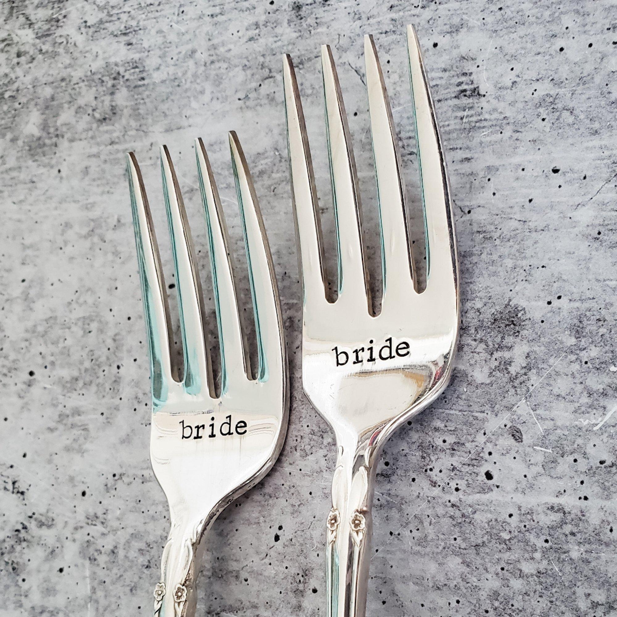Personalized Silver Vintage Forks for Wedding Salt and Sparkle