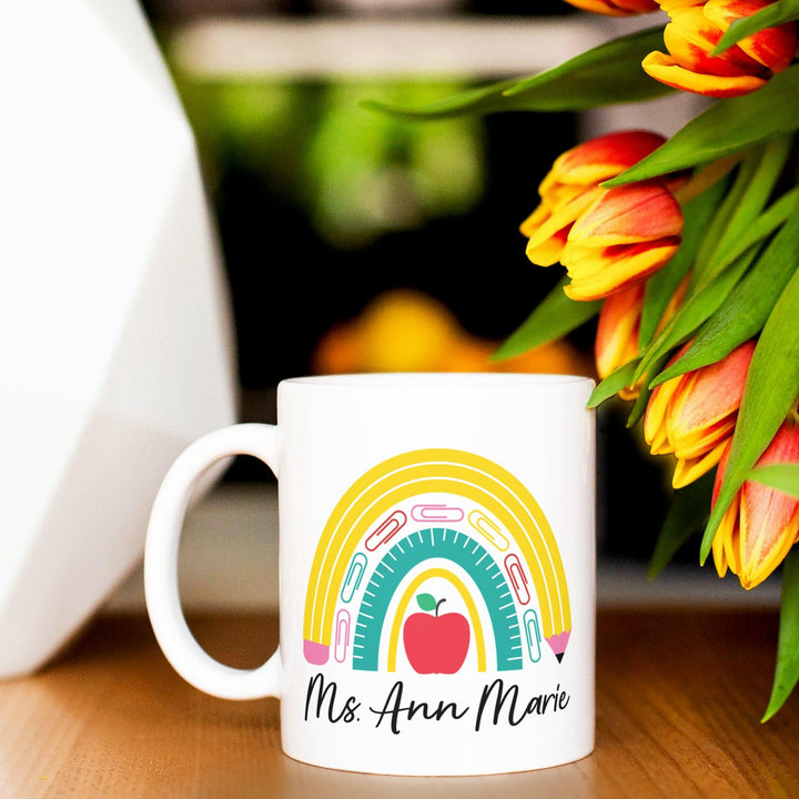 Personalized Tiny Human Wrangler Teacher Mug - Funny Teacher Coffee Cup - Teacher Cup for End of Year Gift -  Preschool Rainbow Teacher Mug