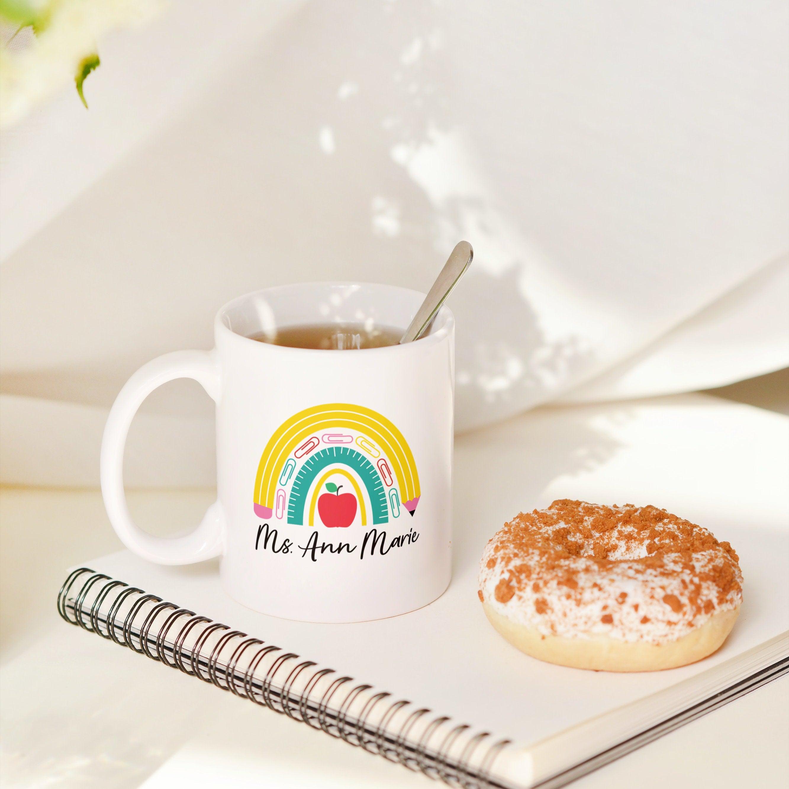 Personalized Tiny Human Wrangler Teacher Mug - Funny Teacher Coffee Cup - Teacher Cup for End of Year Gift -  Preschool Rainbow Teacher Mug