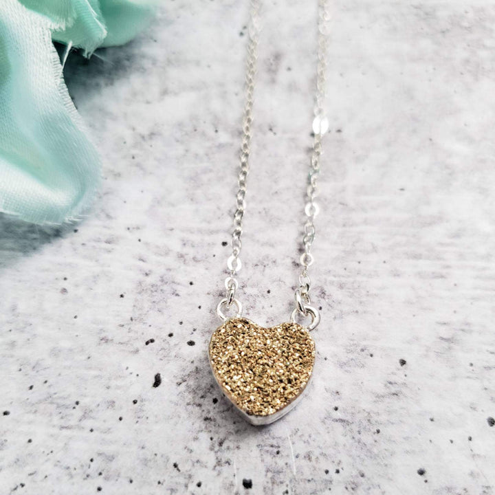 Petite Sparkly Druzy Heart Necklace Salt and Sparkle