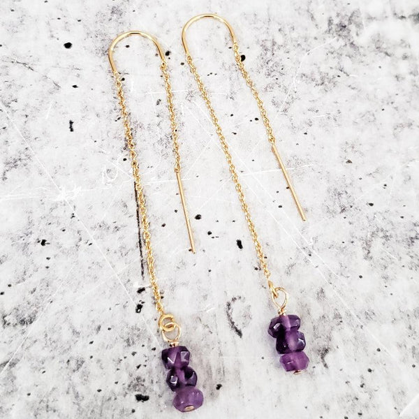 Purple Amethyst Beads Threader Earrings Salt and Sparkle