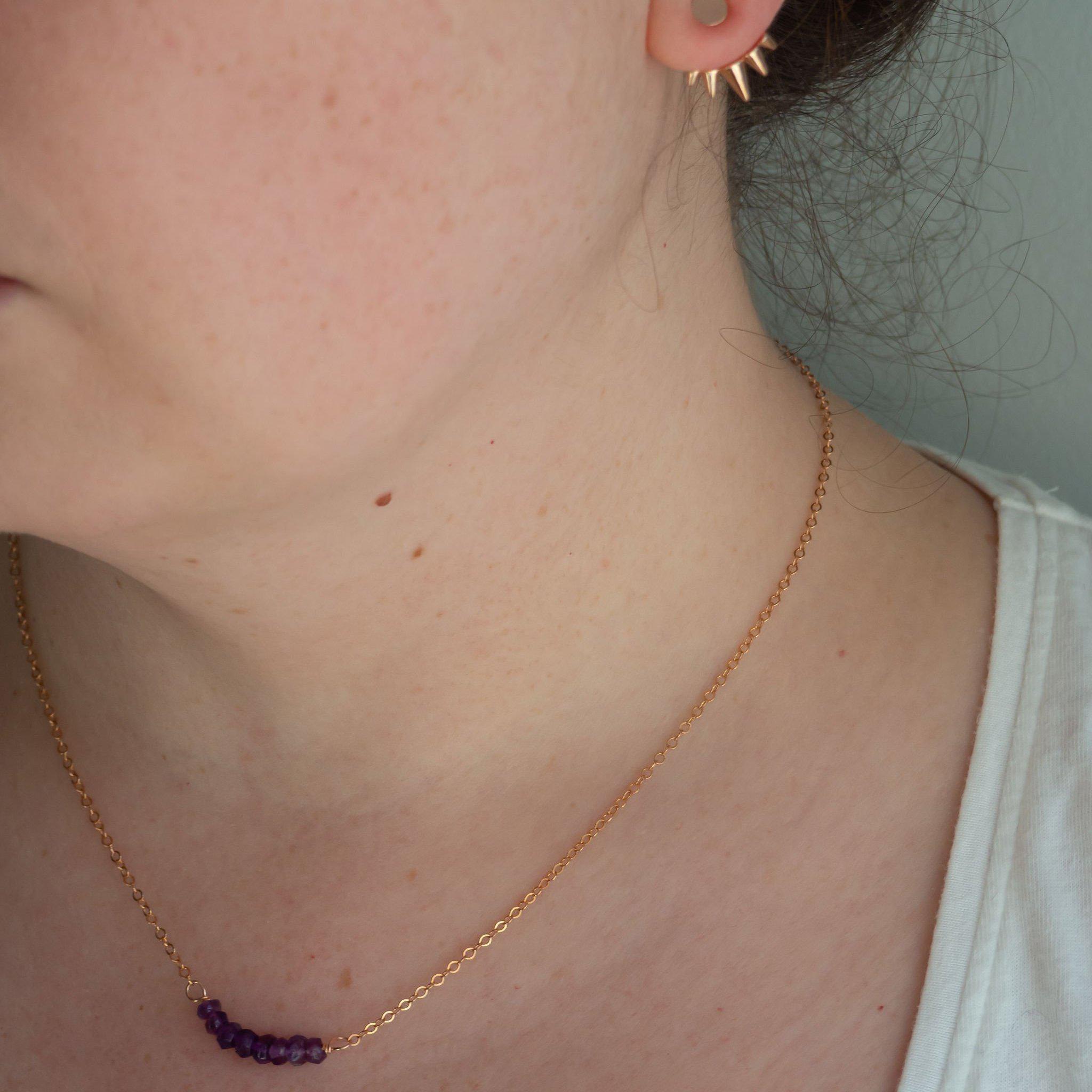 Purple Amethyst Crystal Beaded Bar Necklace Salt and Sparkle