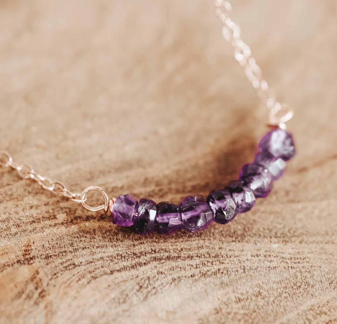 Purple Amethyst Crystal Beaded Bar Necklace Salt and Sparkle