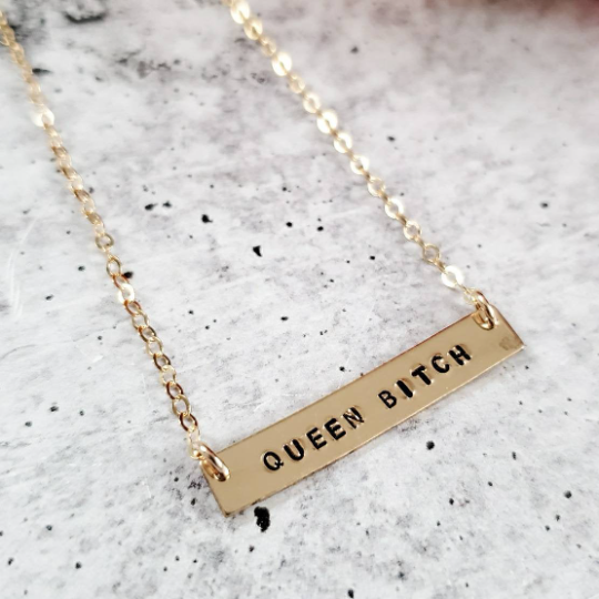 QUEEN BITCH Bar Necklace Salt and Sparkle