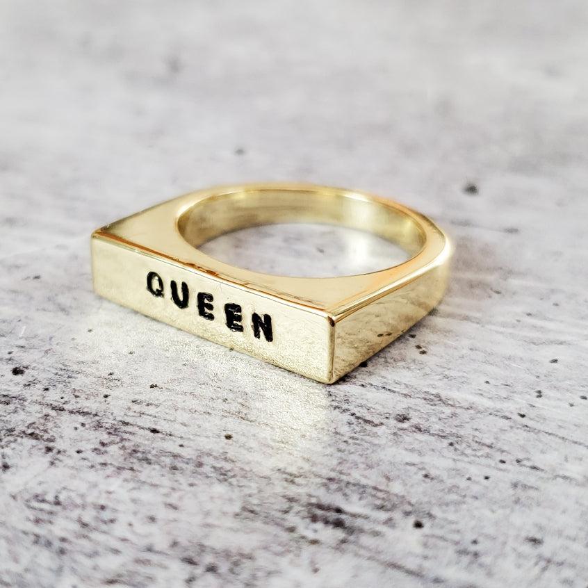 QUEEN Flat Top Ring Salt and Sparkle