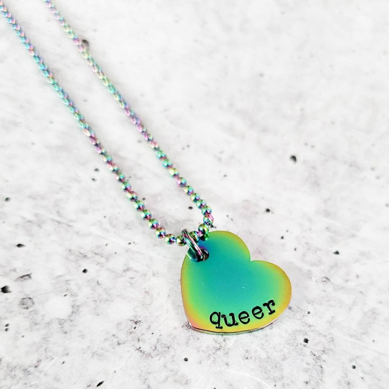 QUEER Rainbow Heart Necklace Salt and Sparkle