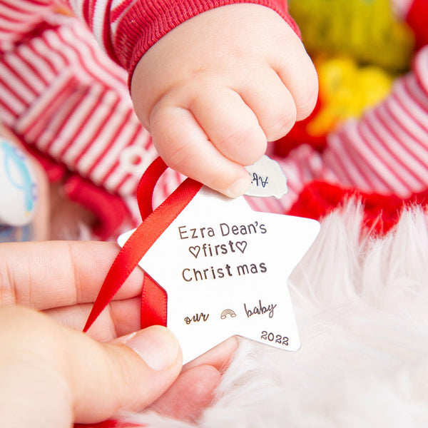 Rainbow Baby's First Christmas Star Ornament Salt and Sparkle