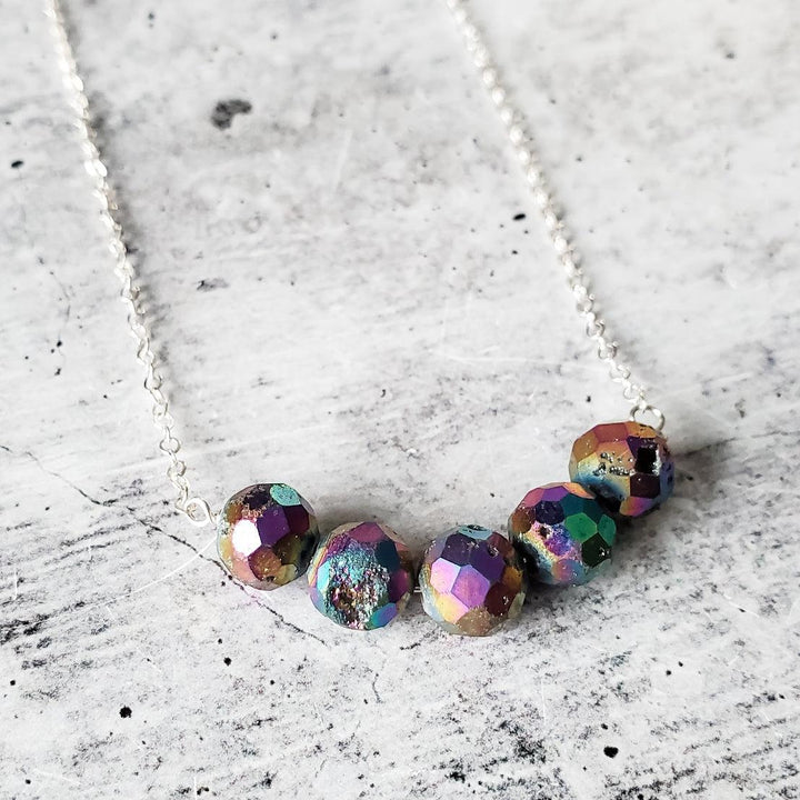 Rainbow Druzy Bar Necklace Salt and Sparkle