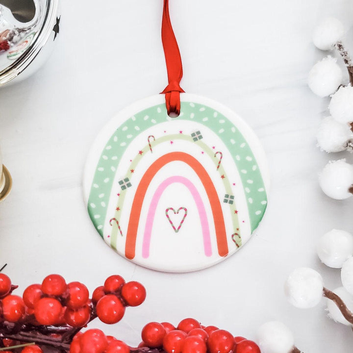 Rainbow Heart Ceramic Christmas Ornament Salt and Sparkle