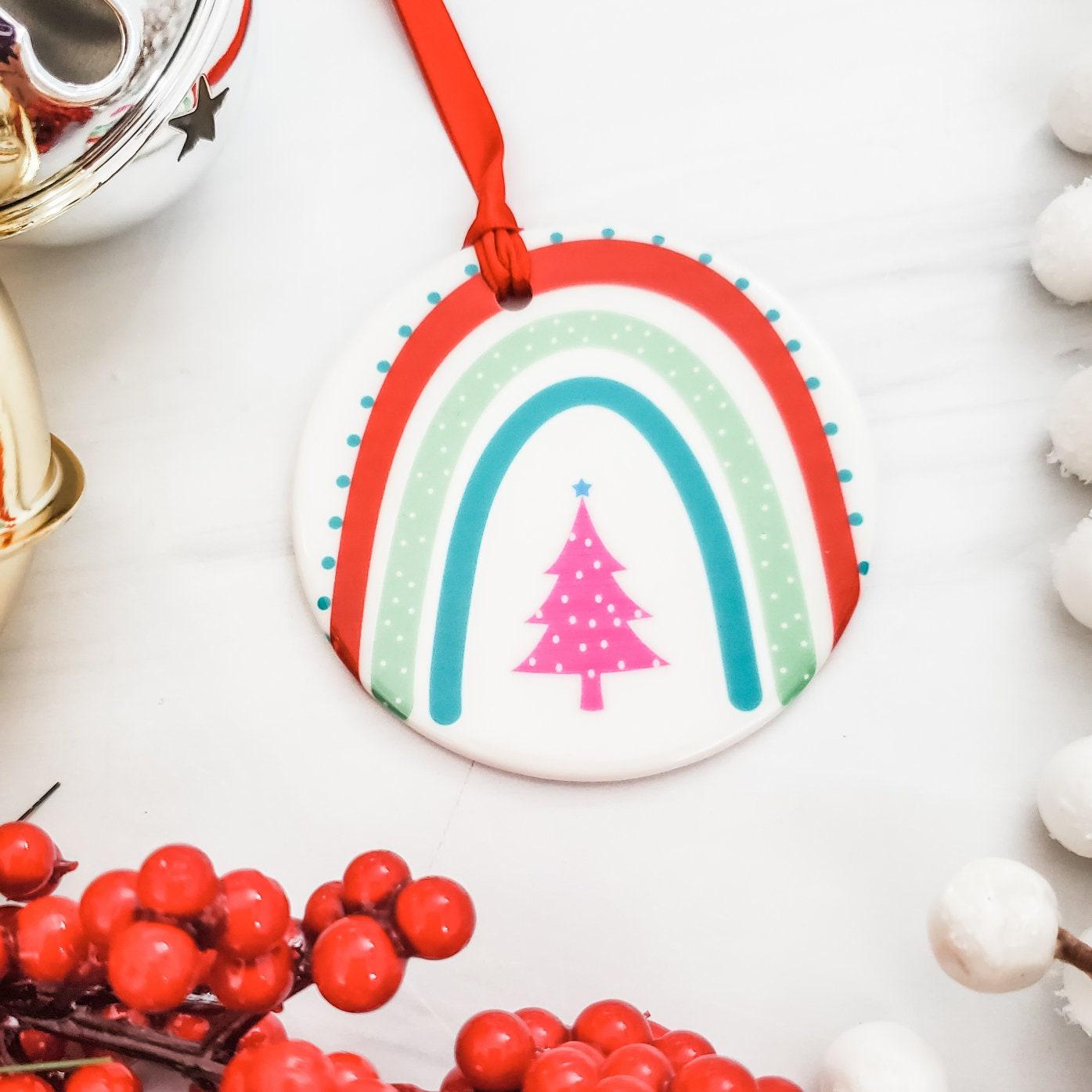 Rainbow Heart Ceramic Christmas Ornament Salt and Sparkle