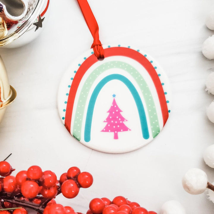 Rainbow Heart Ceramic Christmas Ornament Salt and Sparkle