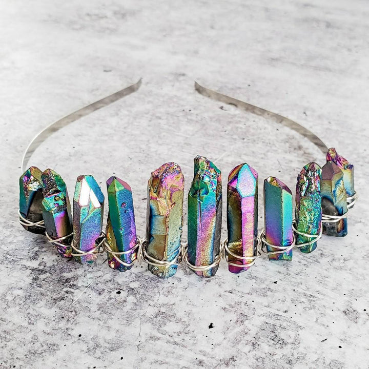 Rainbow Titanium Quartz Crystal Tiara Salt and Sparkle