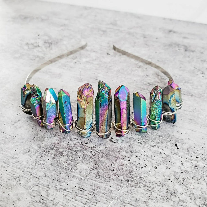 Rainbow Titanium Quartz Crystal Tiara Salt and Sparkle