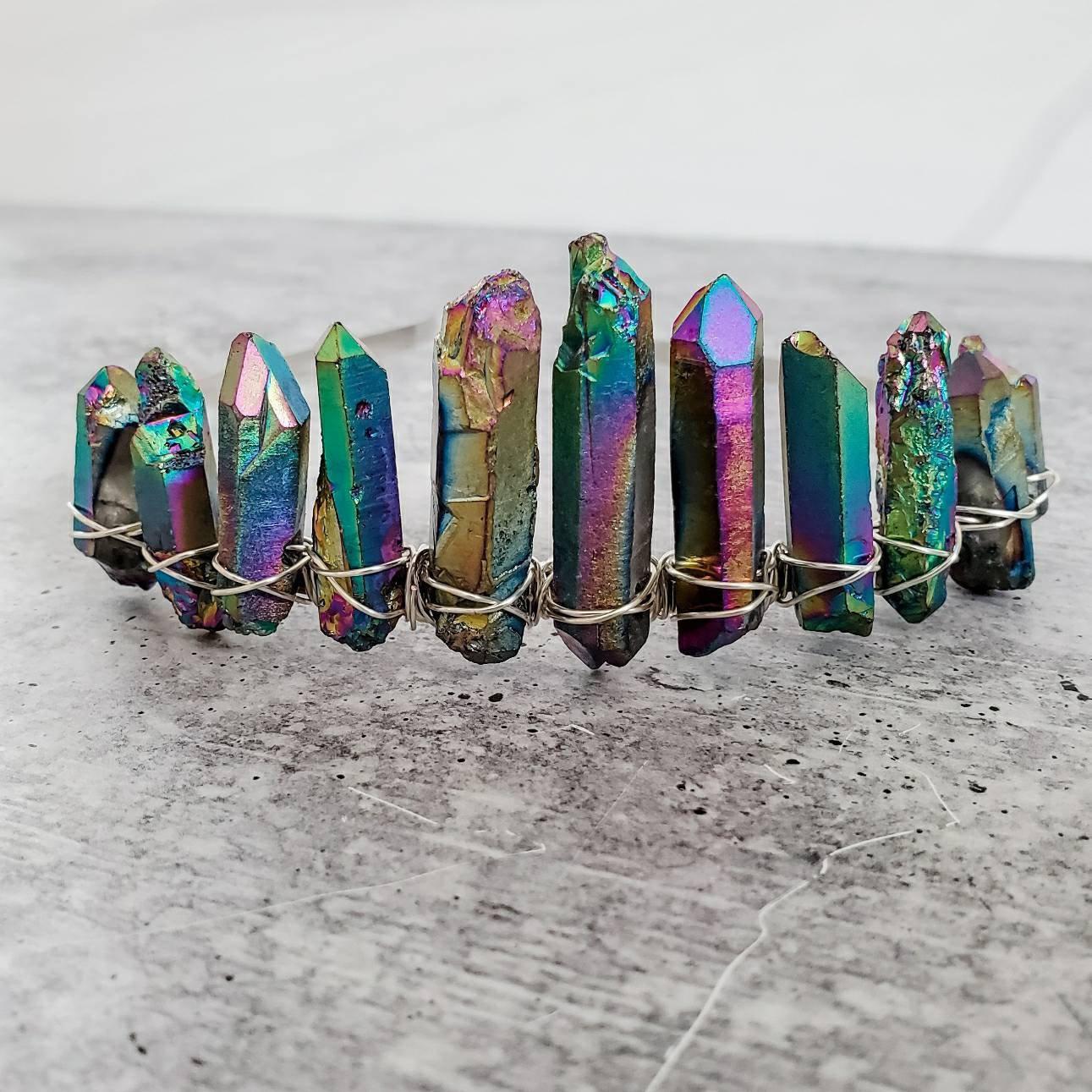 Rainbow Titanium Quartz Crystal Tiara Salt and Sparkle
