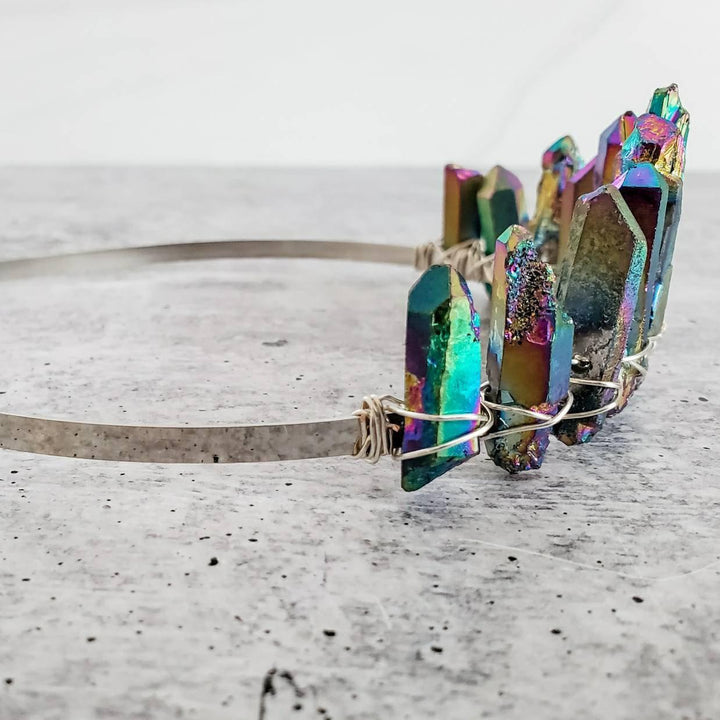 Rainbow Titanium Quartz Crystal Tiara Salt and Sparkle