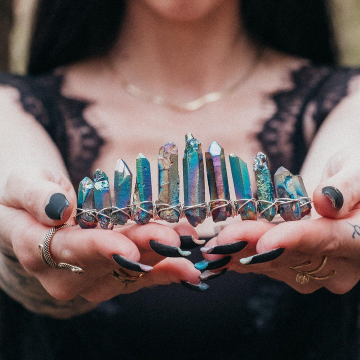 Rainbow Titanium Quartz Crystal Tiara Salt and Sparkle