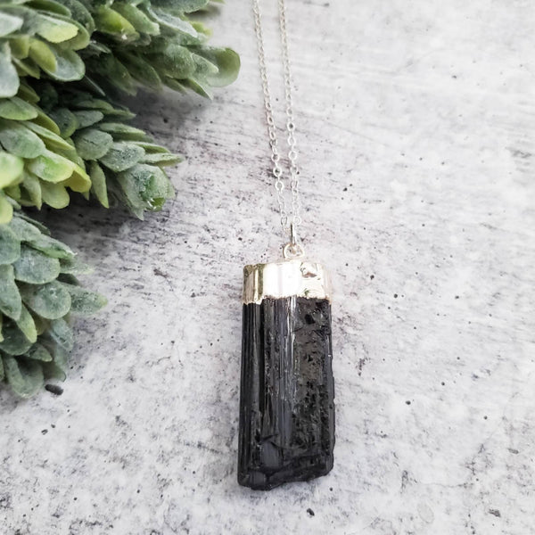 Raw Black Tourmaline Necklace Salt and Sparkle