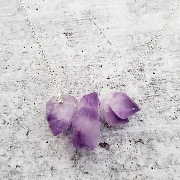 Raw Purple Amethyst Bar Necklace Salt and Sparkle