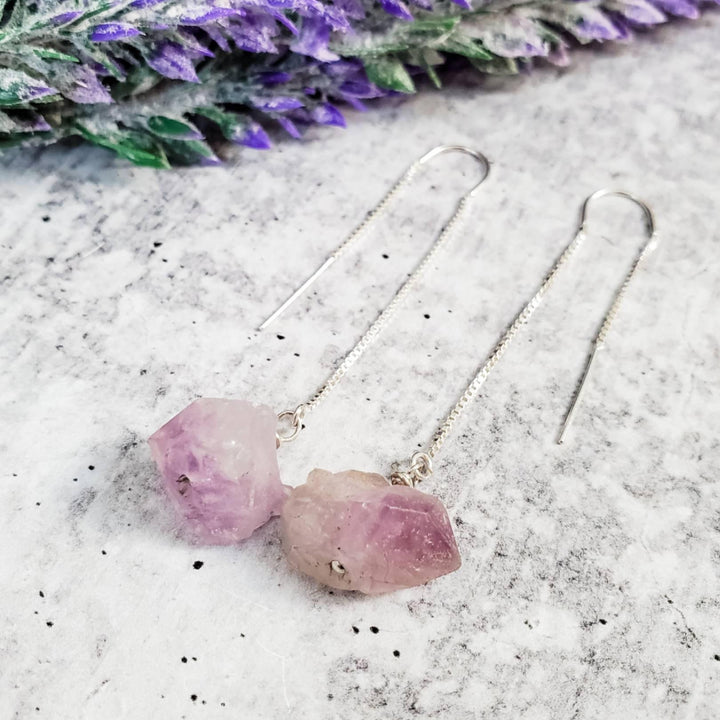 Raw Purple Amethyst Threader Earrings Salt and Sparkle