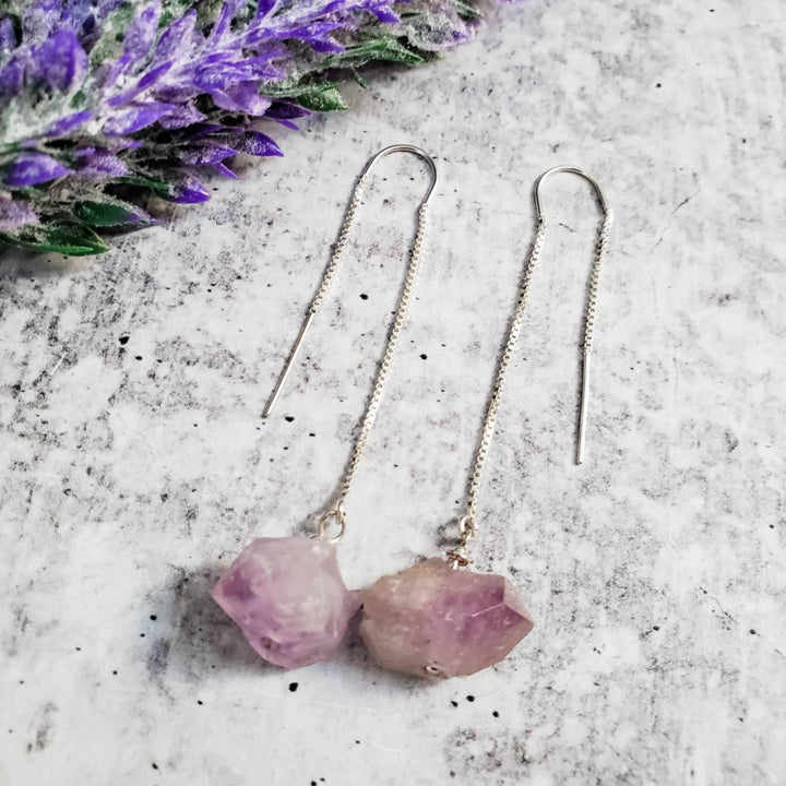 Raw Purple Amethyst Threader Earrings Salt and Sparkle