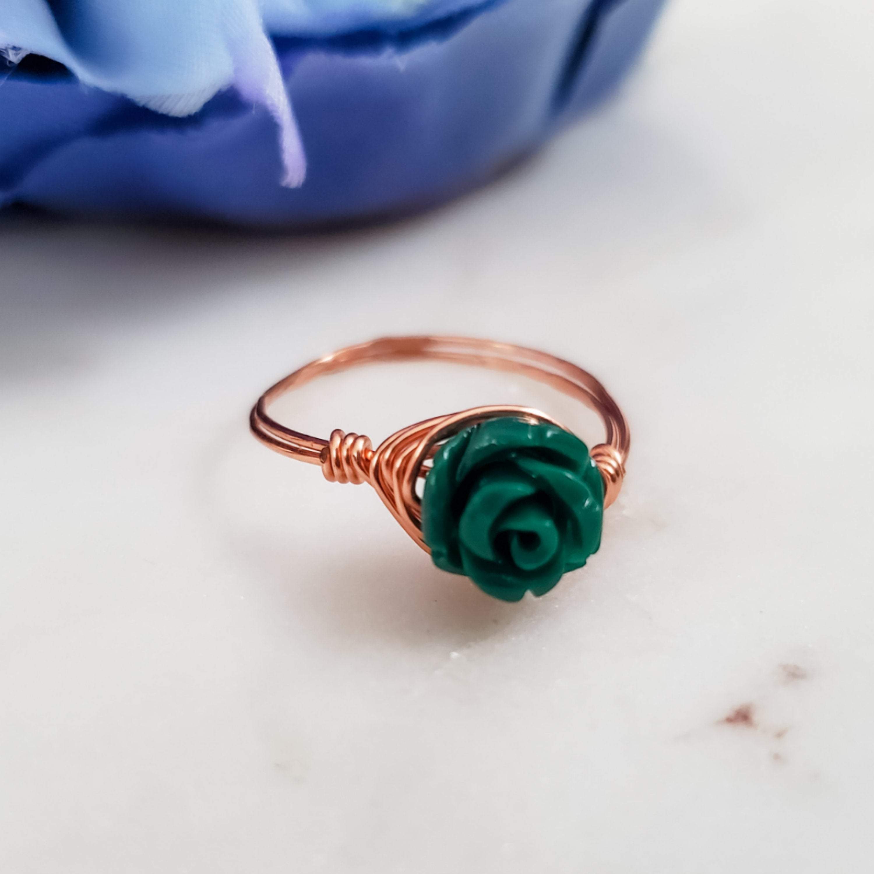 Rose Bead Wire Wrapped Ring Salt and Sparkle