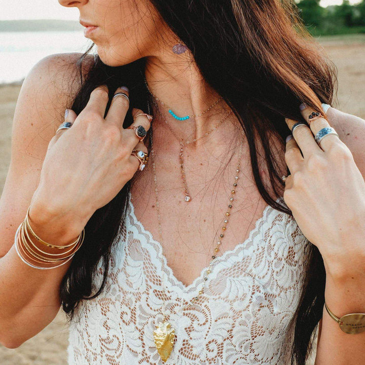 Rose Gold CZ Lariat Y Coin Necklace Salt and Sparkle