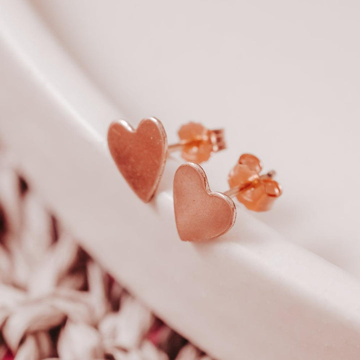 Rose Gold Heart Studs Salt and Sparkle