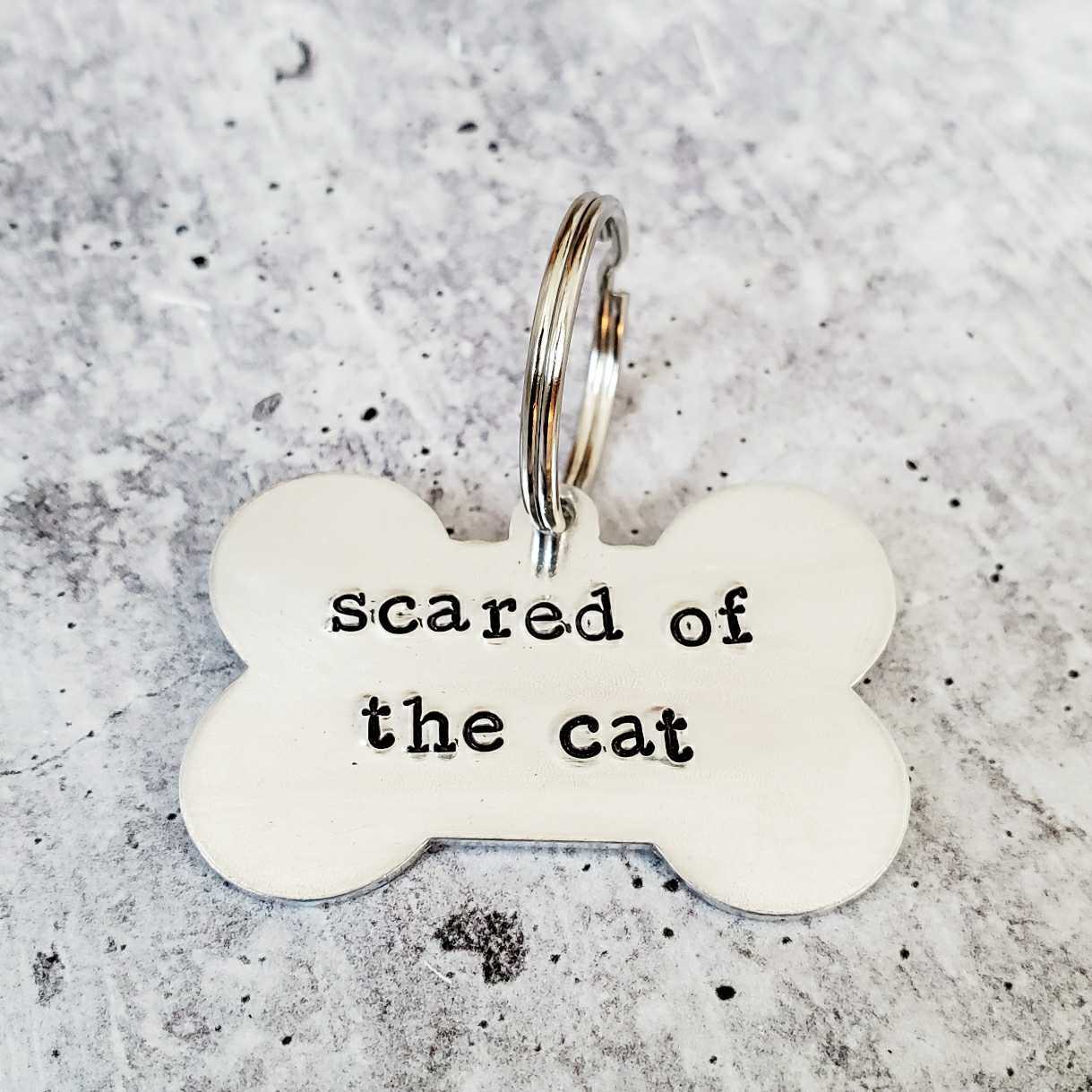 SCARED OF THE CAT Bone-Shaped Pet Tag Salt and Sparkle