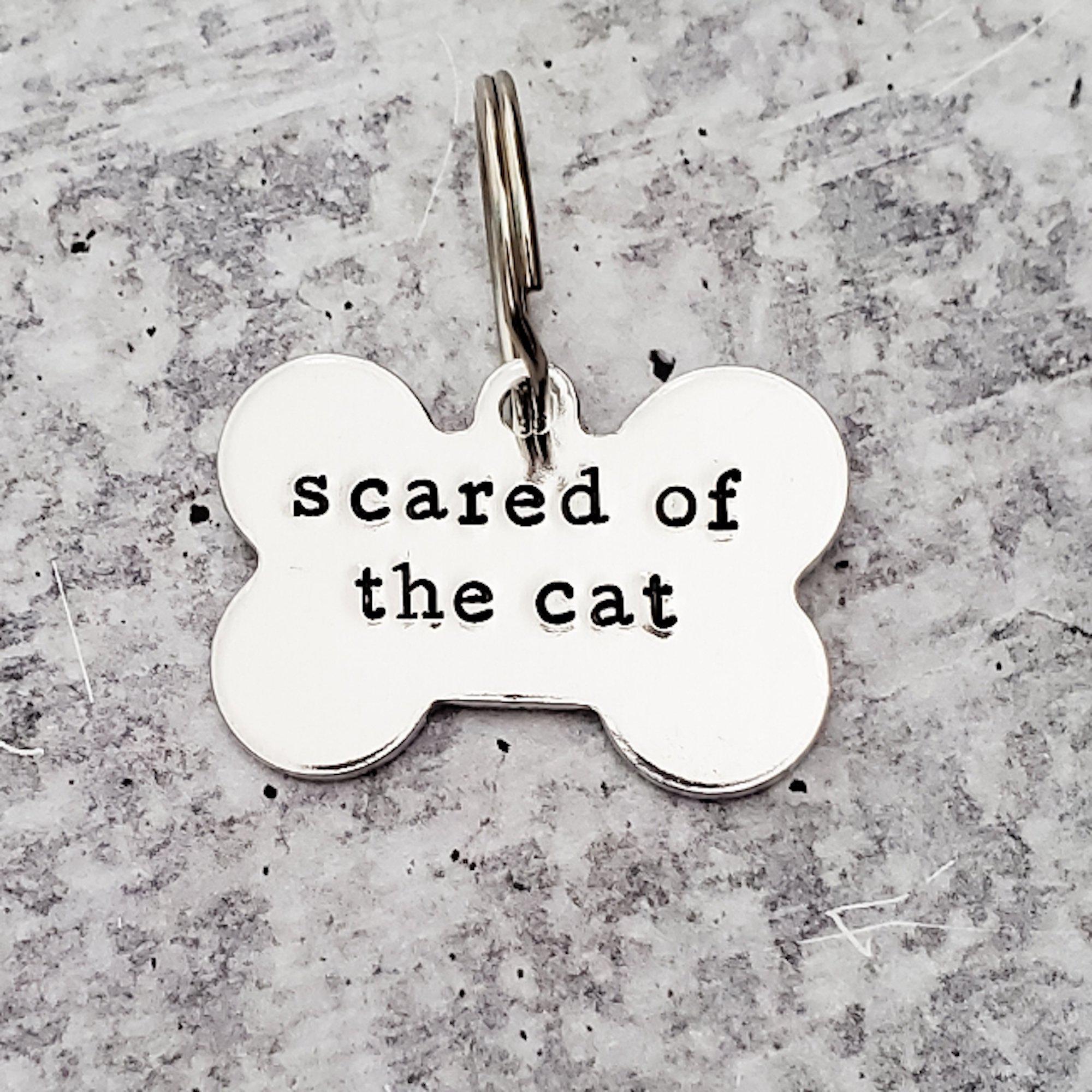 SCARED OF THE CAT Bone-Shaped Pet Tag Salt and Sparkle