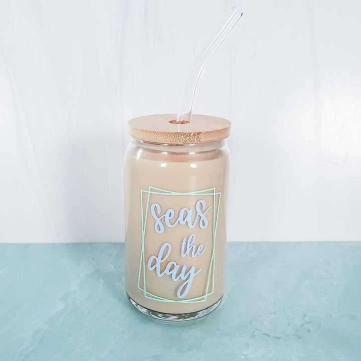 SEAS THE DAY Glass Can Cup Salt and Sparkle