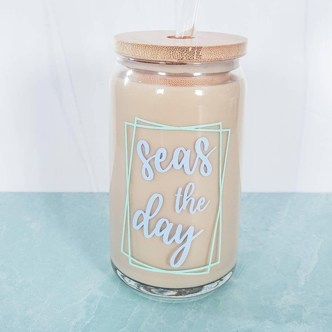SEAS THE DAY Glass Can Cup Salt and Sparkle