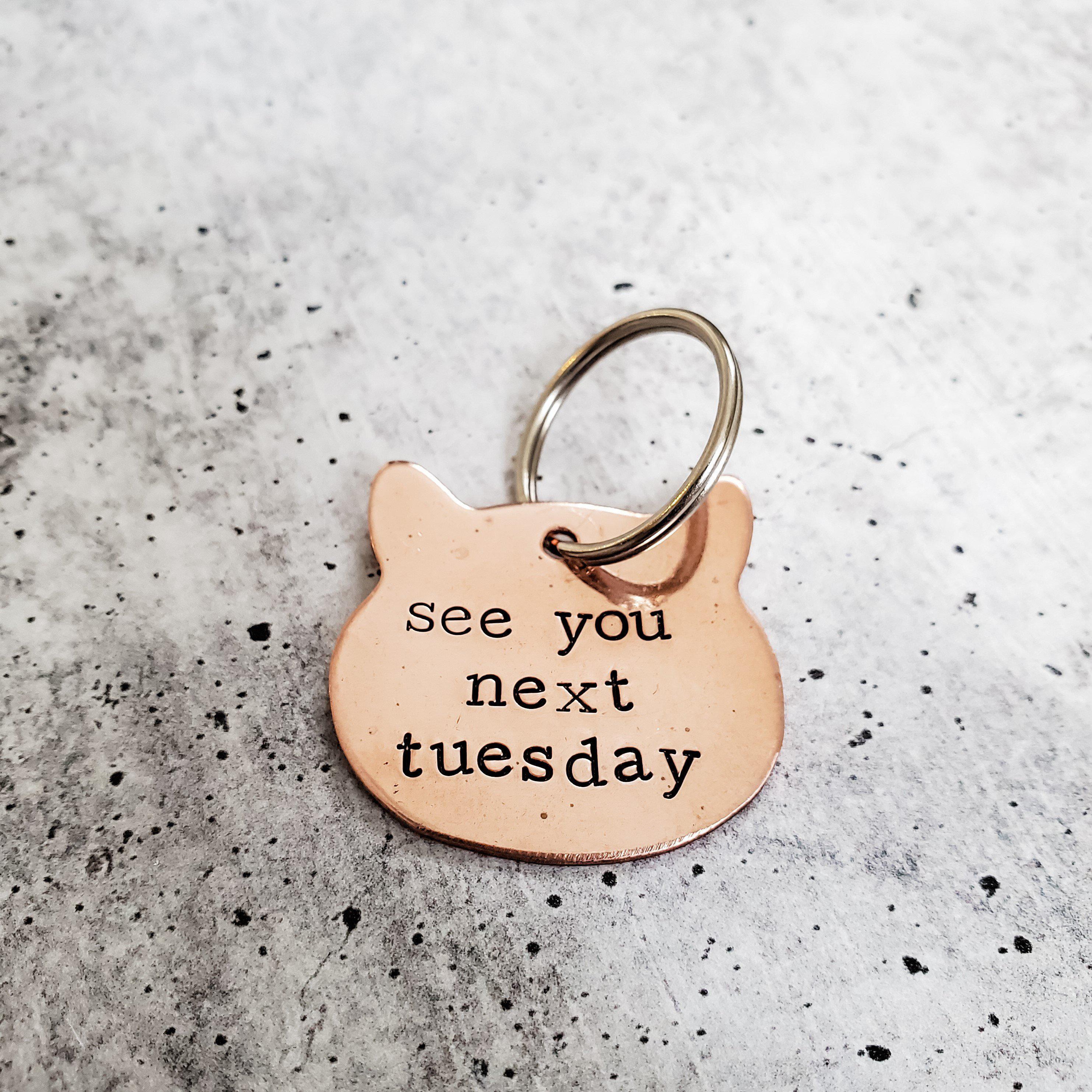 SEE YOU NEXT TUESDAY Copper Cat Keychain Salt and Sparkle