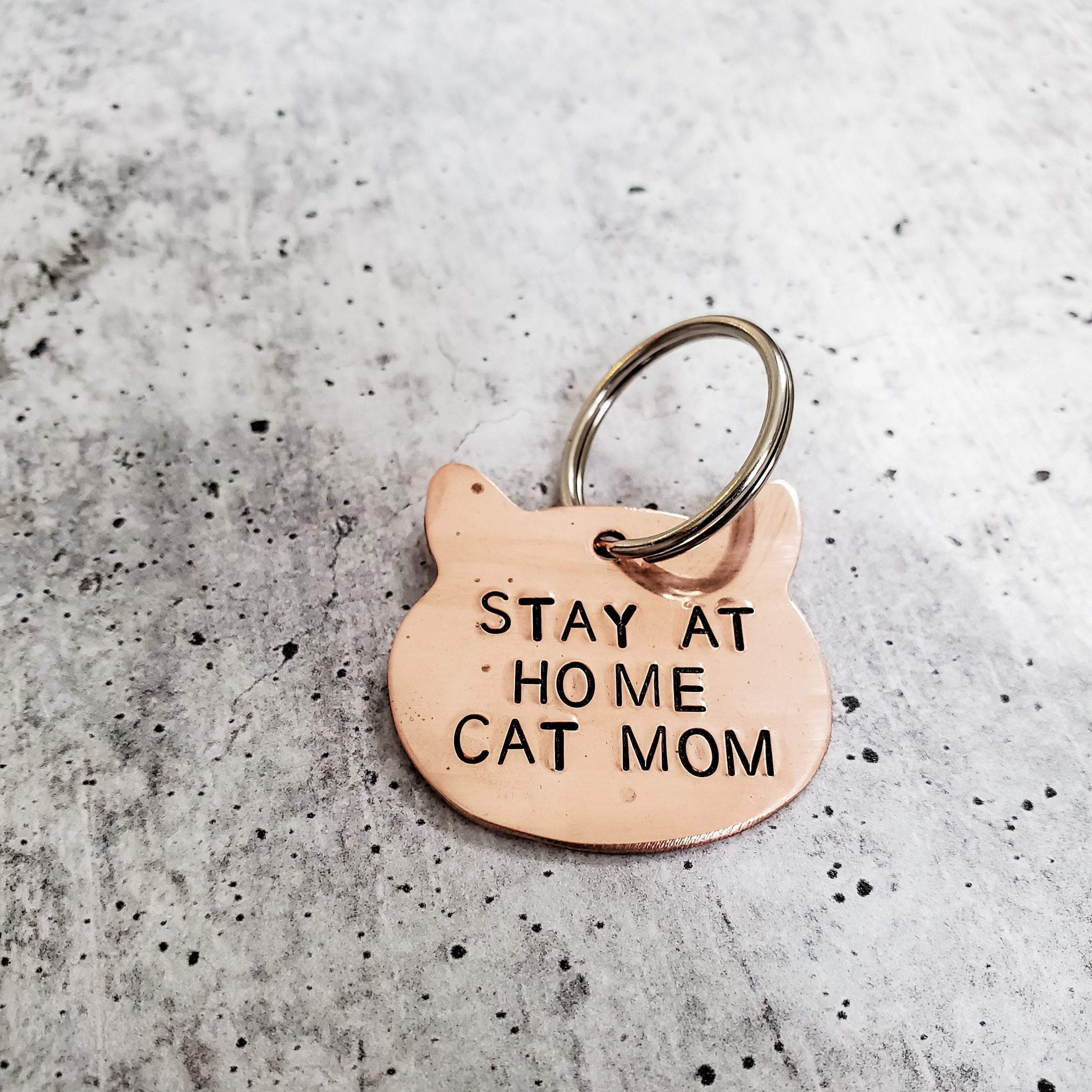 STAY AT HOME CAT MOM Copper Cat Keychain Salt and Sparkle