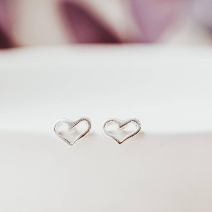 Silver Open Heart Stud Earrings Salt and Sparkle