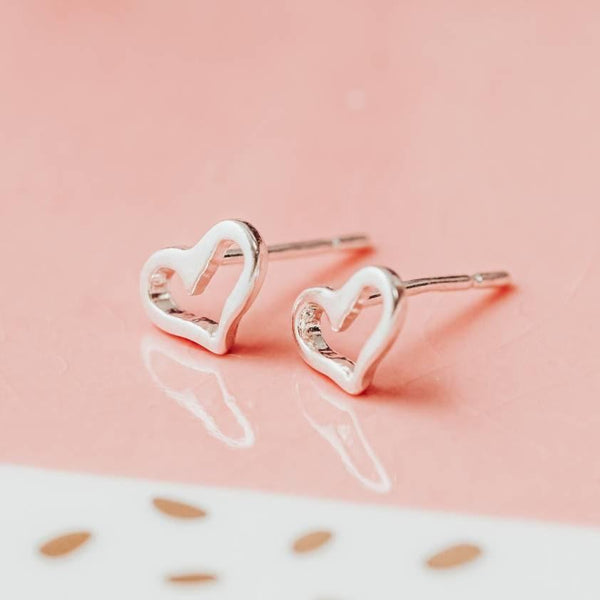 Silver Open Heart Stud Earrings Salt and Sparkle