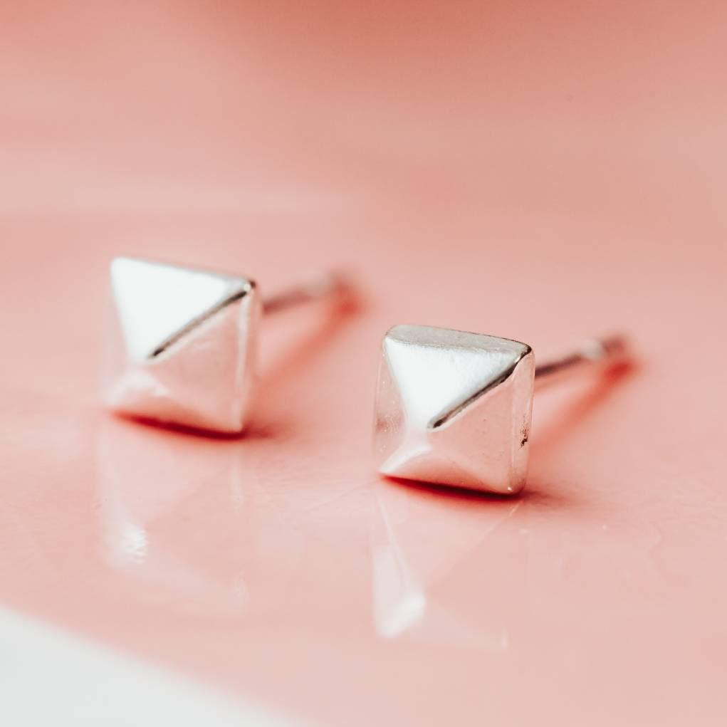 Silver Pyramid Stud Earrings Salt and Sparkle