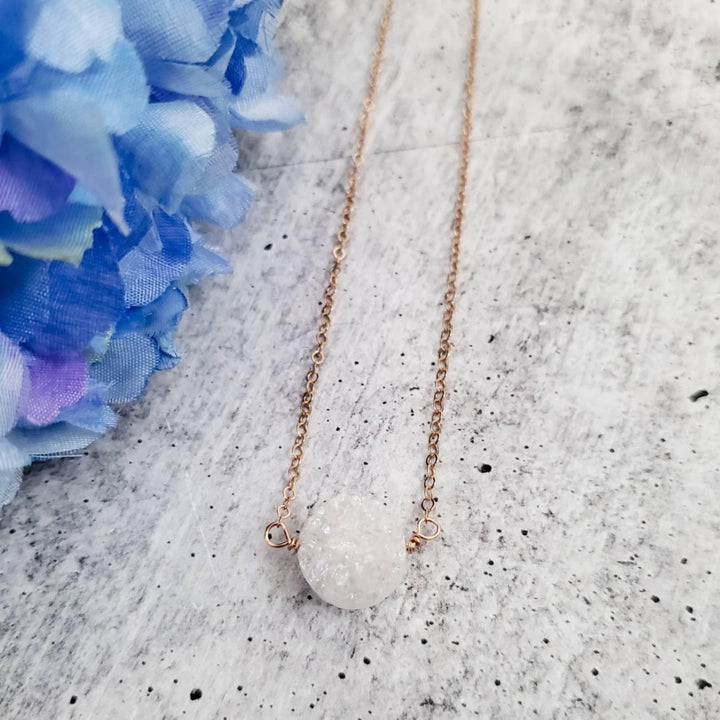 Solitaire Druzy Floating Gem Necklace Salt and Sparkle