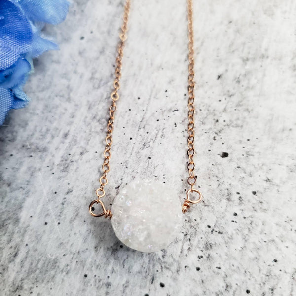 Solitaire Druzy Floating Gem Necklace Salt and Sparkle