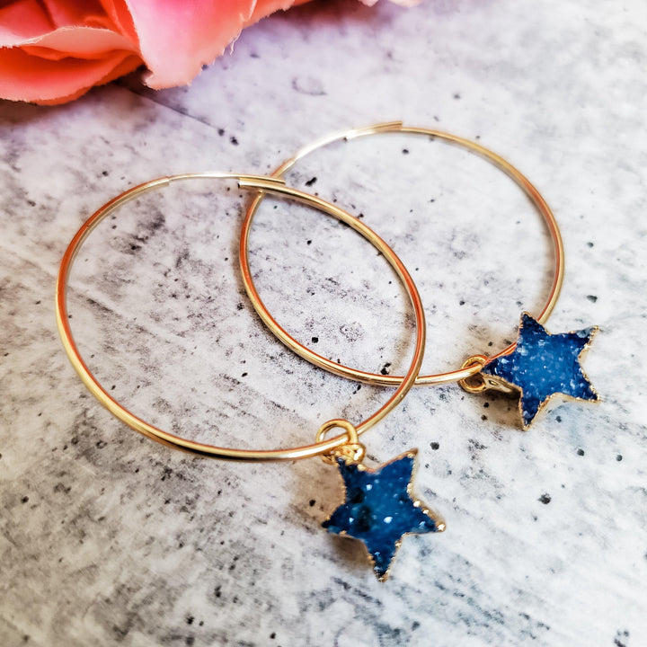 Star Druzy Endless Hoop Earrings Salt and Sparkle