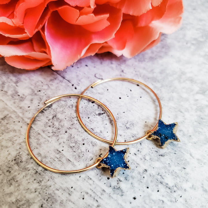 Star Druzy Endless Hoop Earrings Salt and Sparkle