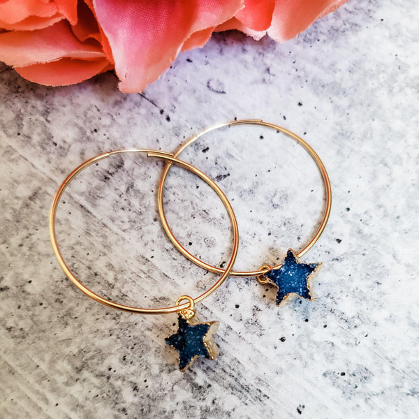 Star Druzy Endless Hoop Earrings Salt and Sparkle