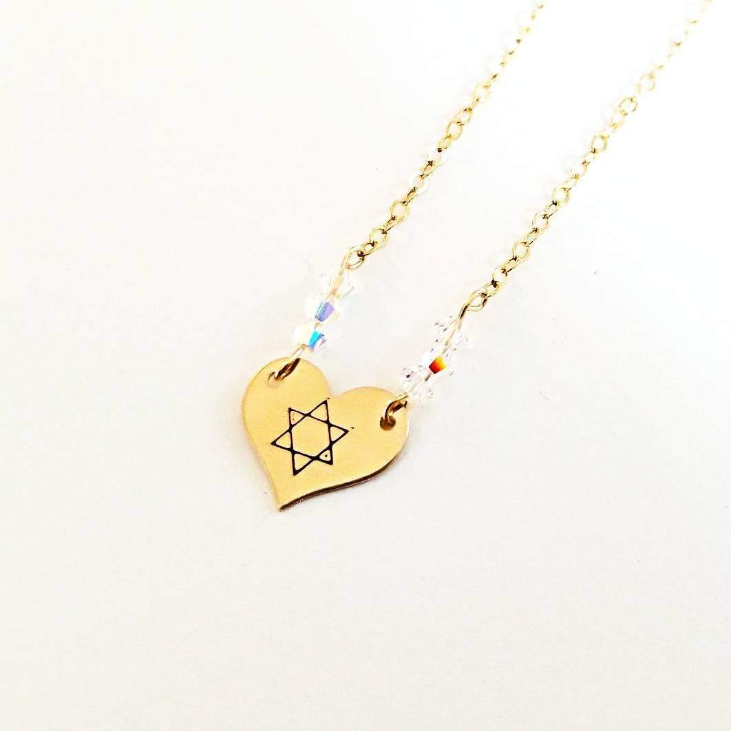 Star of David Heart Necklace Salt and Sparkle
