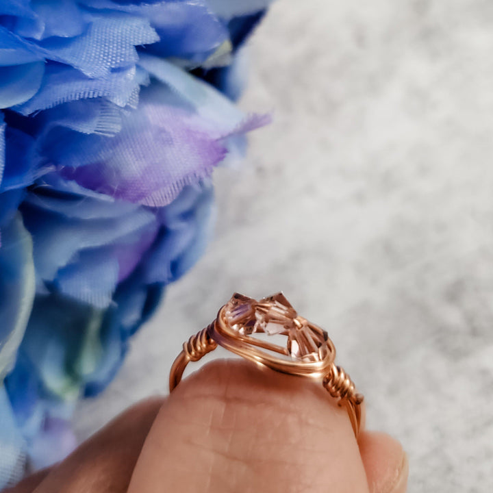 Swarovski Pink Crystal Wire Wrapped Ring Salt and Sparkle