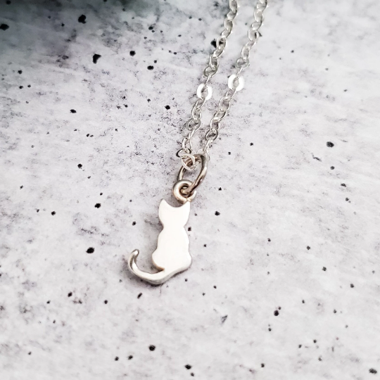 Tiny Cat Silver Initial Necklace Salt and Sparkle